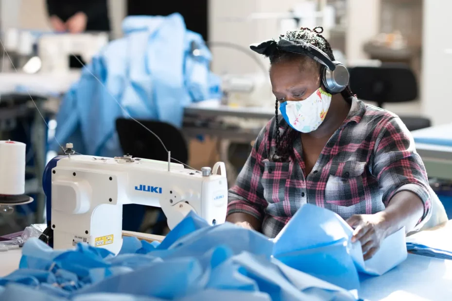 image of sewing machinist in factory