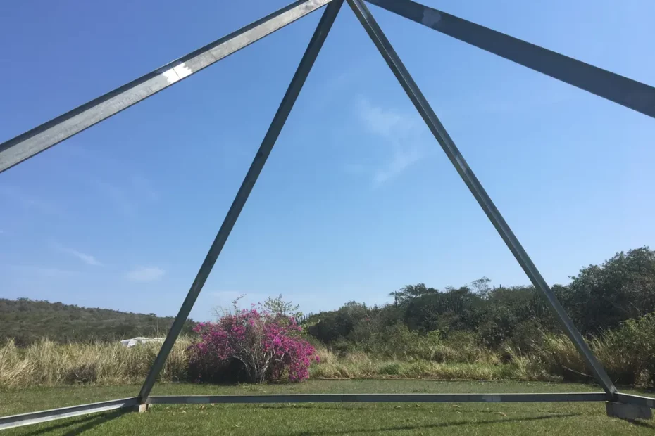 metal frame structure outside on grass