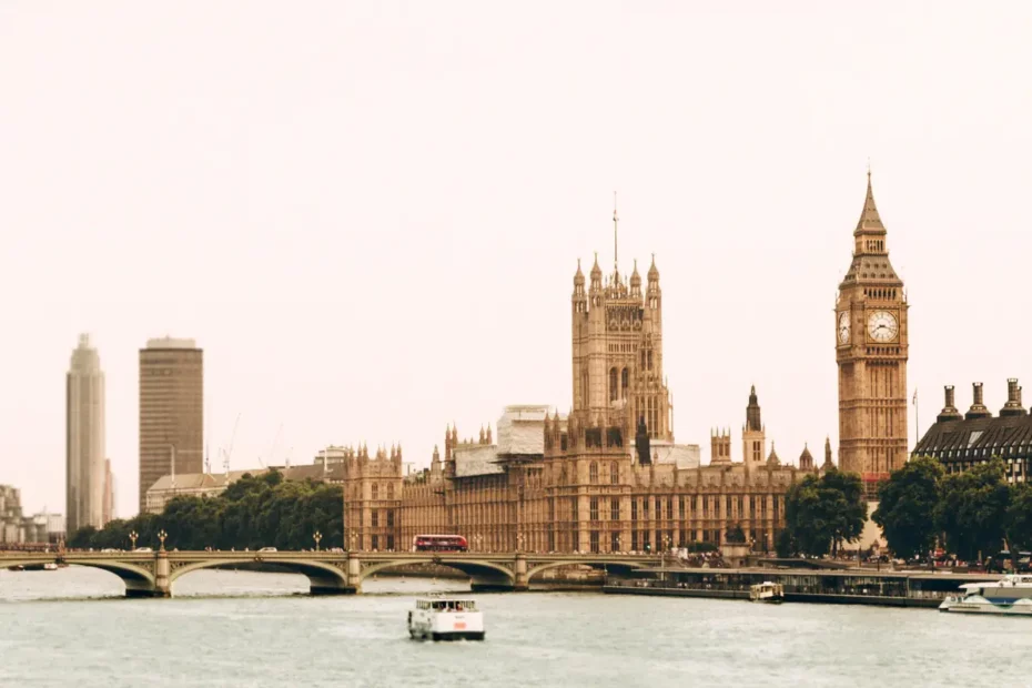 River Thames London with Westminster Bridge and Houses of Parliament in view