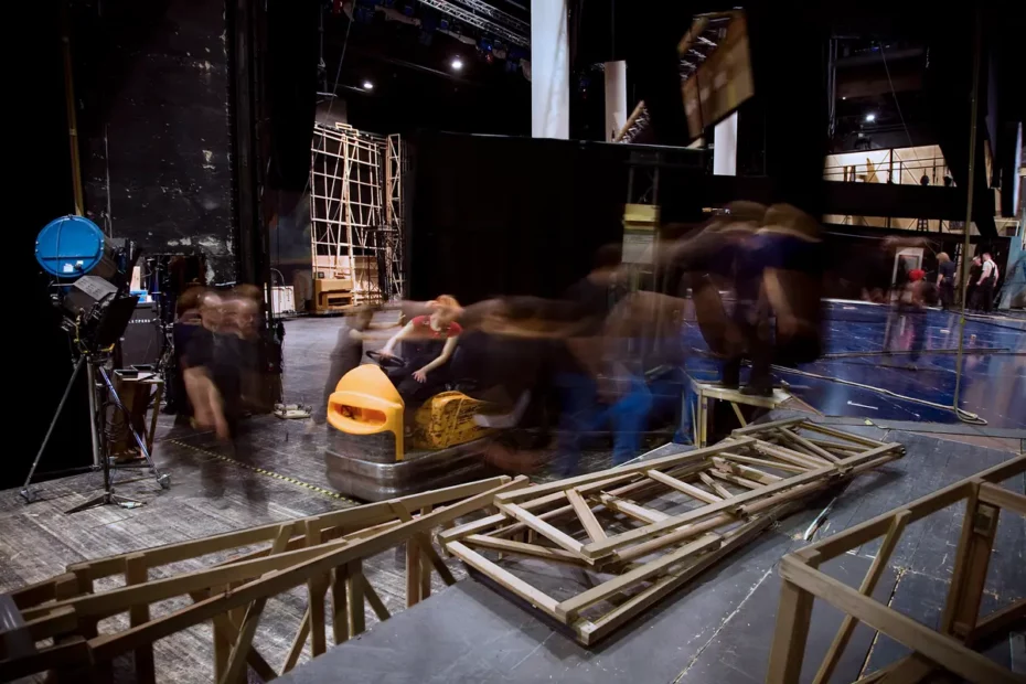 backstage at a theatre with theatre equipment