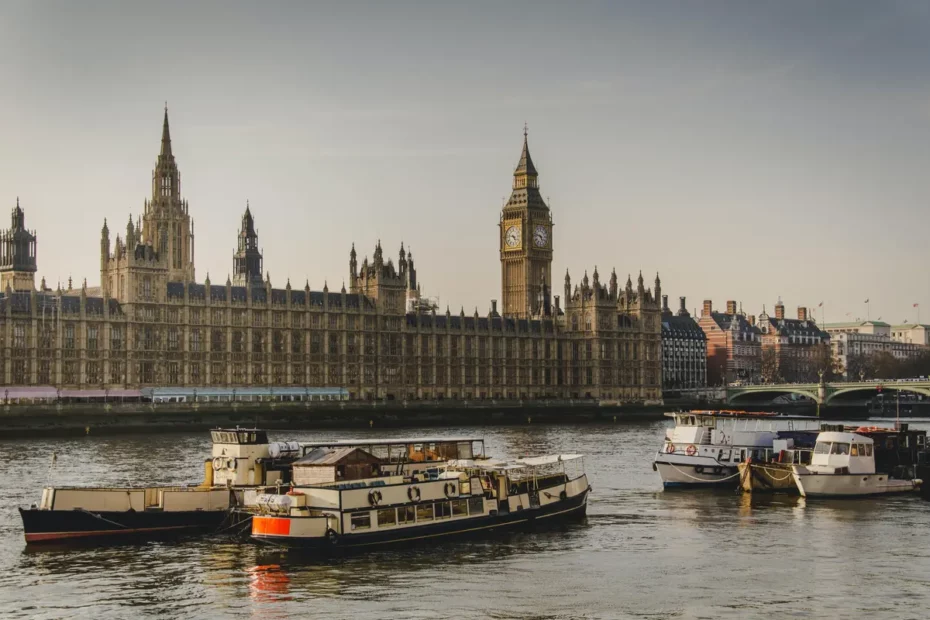 River Thames London with view of Houses of Parliament