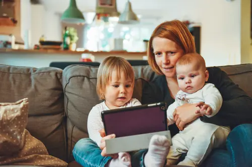 Family watching a tablet